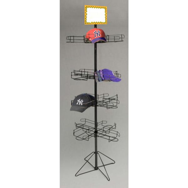 B1-16. 4-TIER SPINNING CAP FLOOR DISPLAY/ HOLD 48 - BLACK