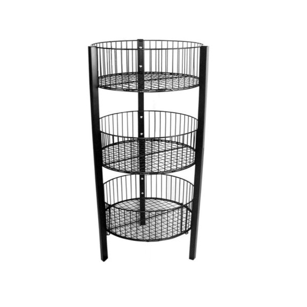 B2-20. 3-TIER ROUND WIRE BASKET RACK – FIXTURES2GO