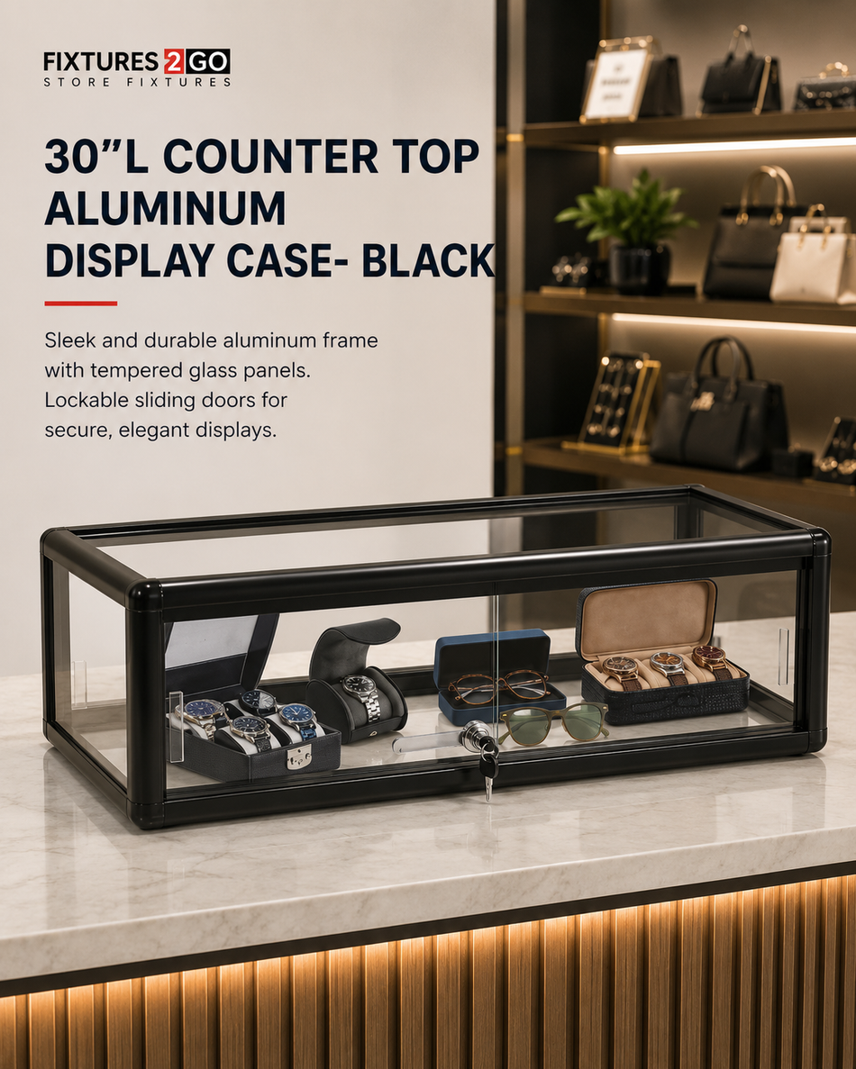 F4-21 30" Black Aluminum Countertop Display Case with Lock