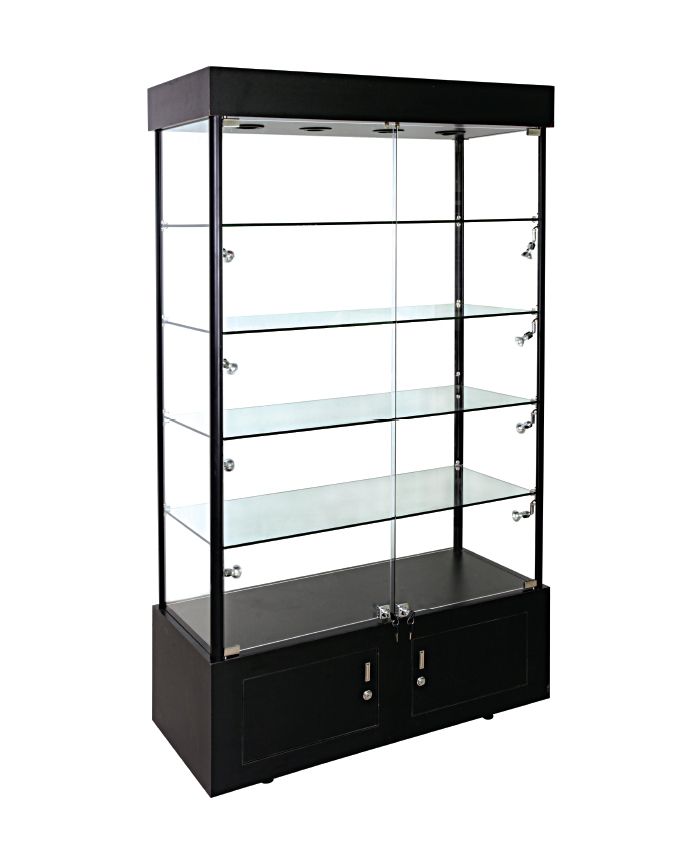 F2-6. BLACK RECTANGULAR LIGHTED TOWER DISPLAY CASE