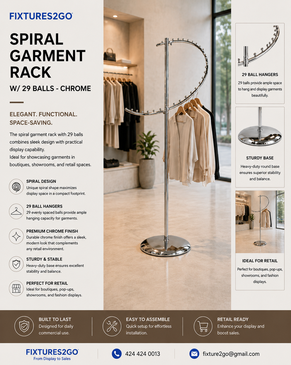 A-42. SPIRAL GARMENT RACK W/ 29 BALLS - CHROME