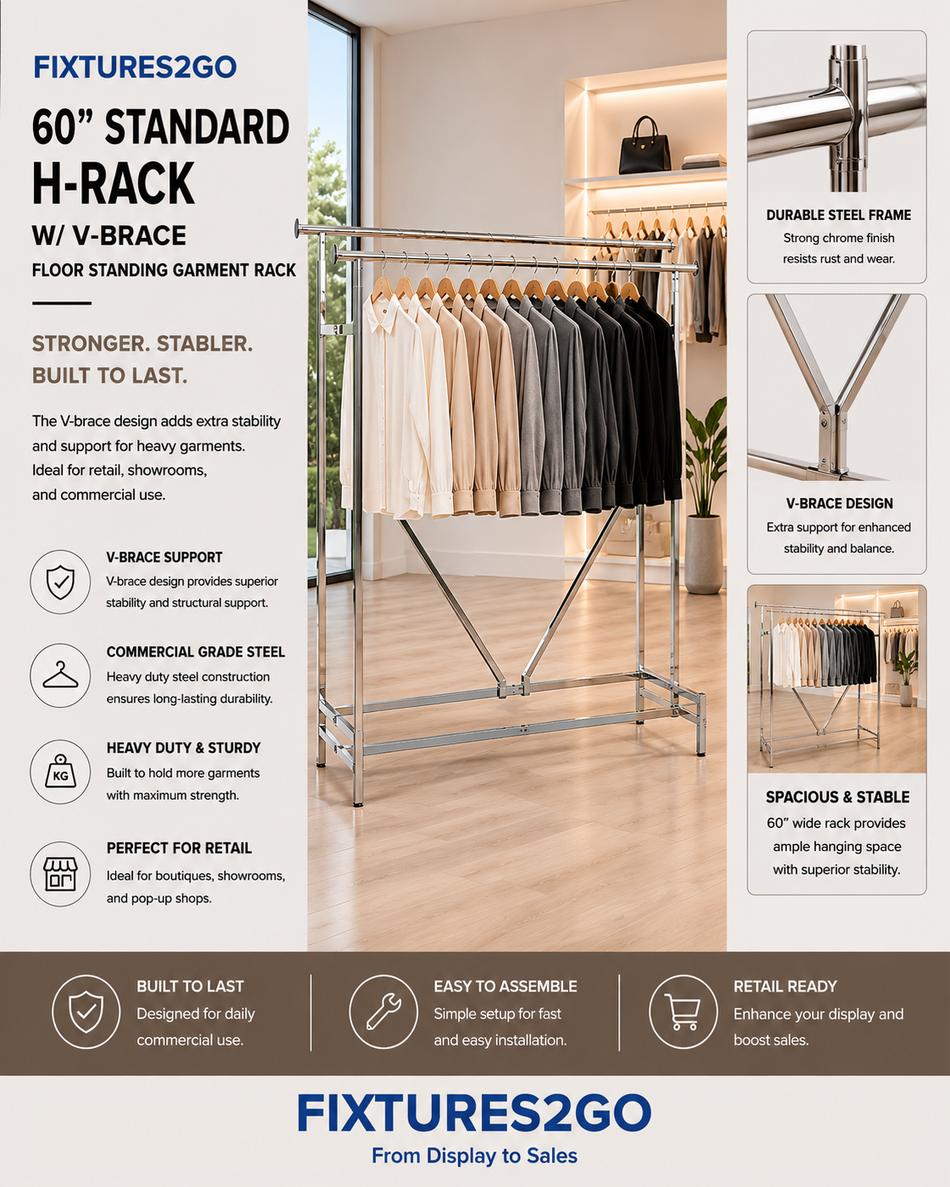 A-23 60" Heavy Duty H-Rack with V-Brace – Chrome
