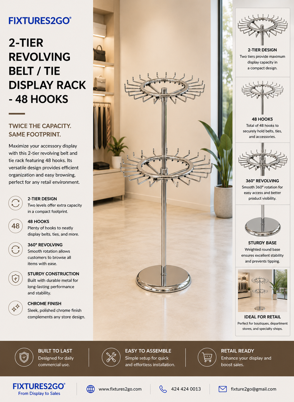 A-51. 2-TIER REVOLVING BELT / TIE DISPLAY RACK - 48 HOOKS