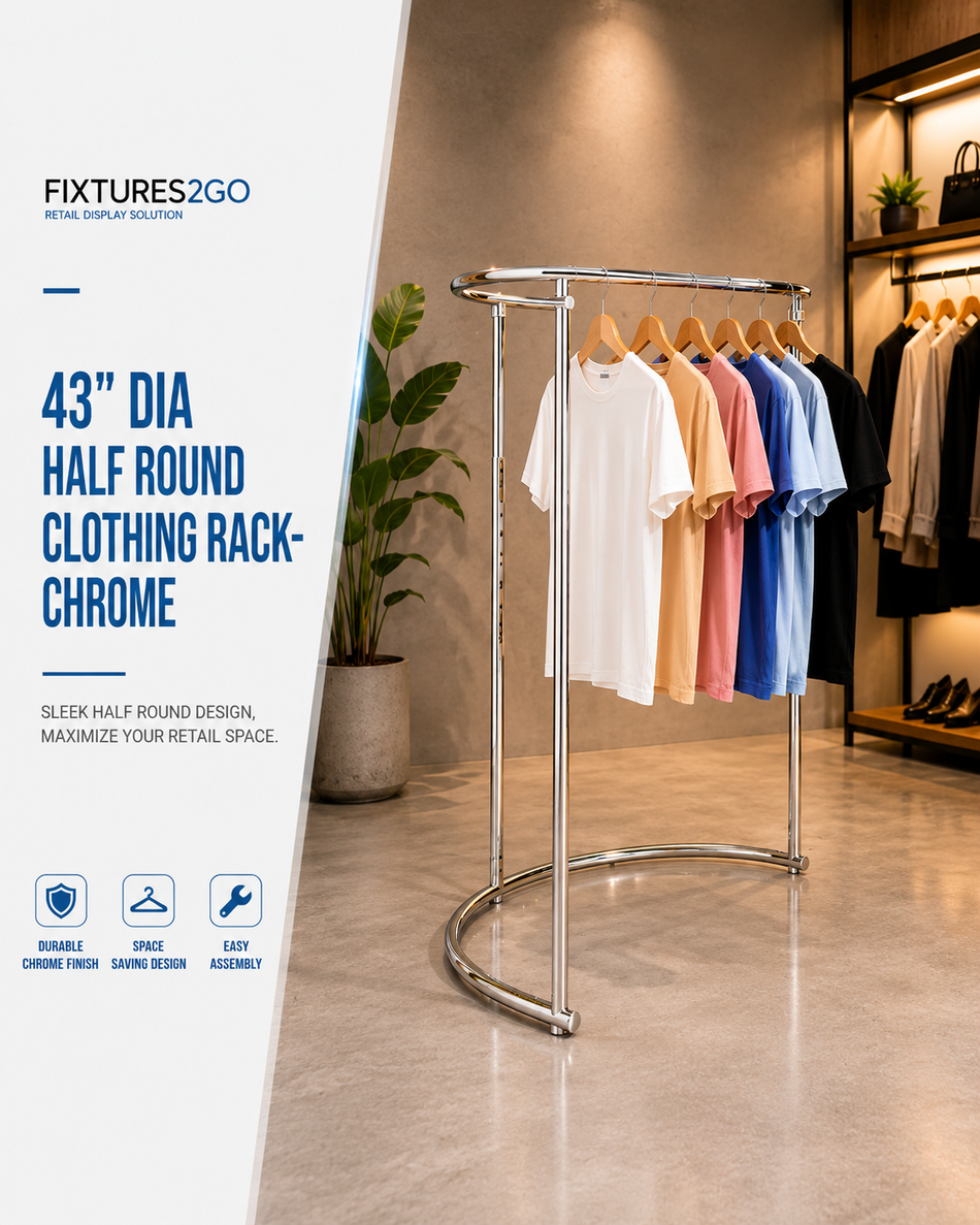 A-46. 43"DIA HALF ROUND CLOTHING RACK- CHROME