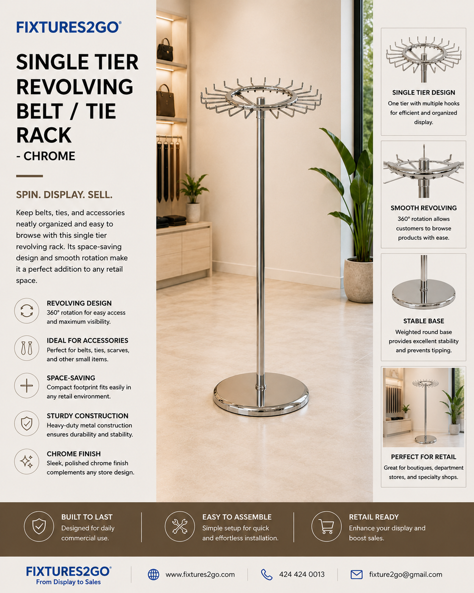 A-50 Single Tier Revolving Belt & Tie Display Rack – Chrome