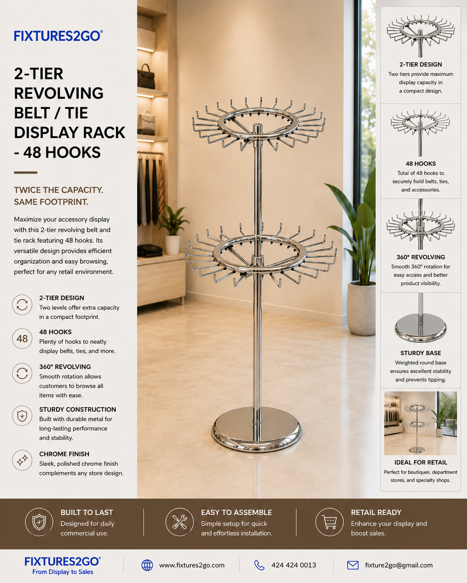A-51 2-Tier Revolving Belt & Tie Display Rack – 48 Hooks