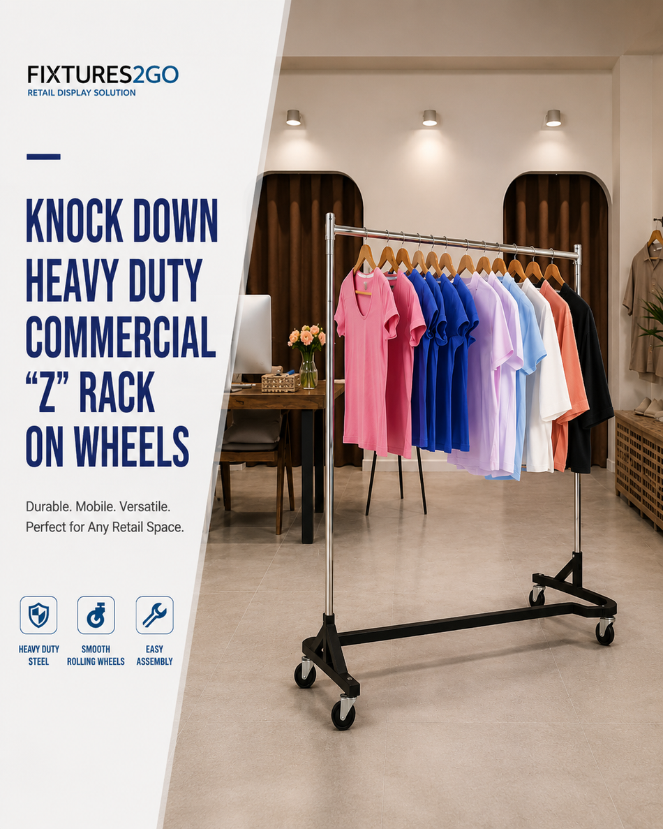 A-16. KNOCK DOWN HEAVY DUTY COMMERCIAL "Z" RACK ON WHEELS