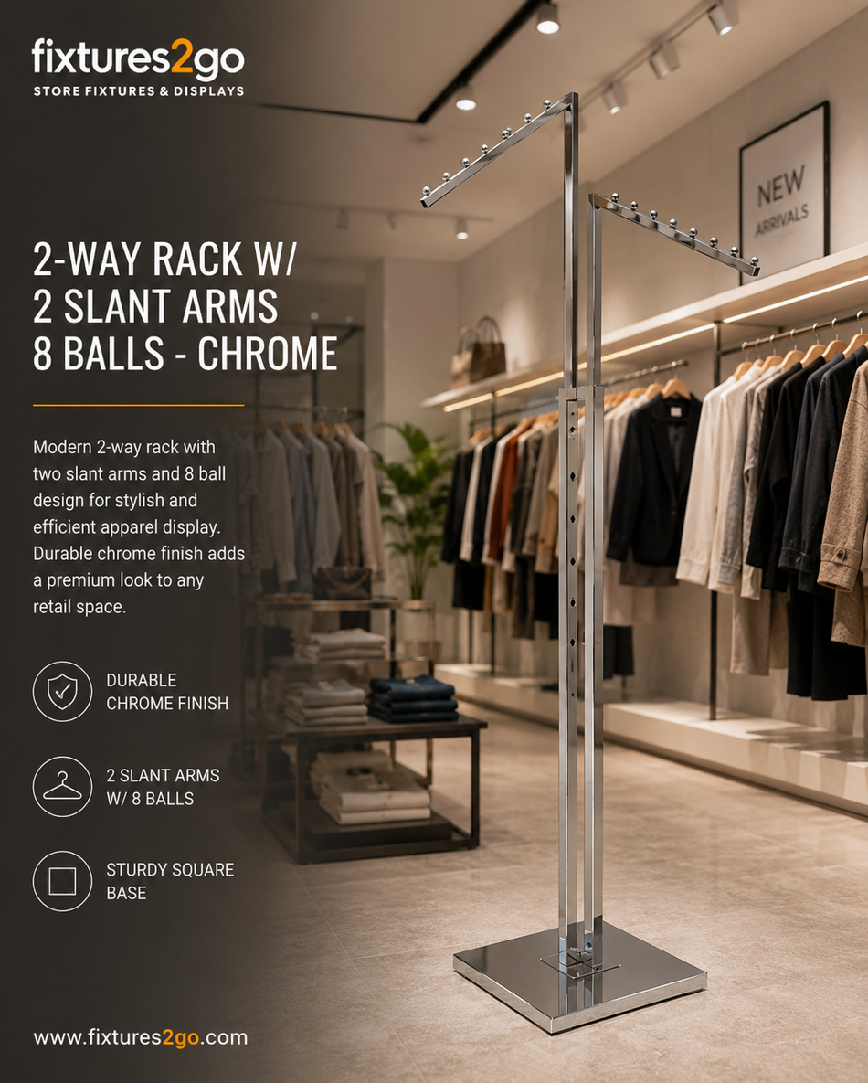 A-6. 2-Way Adjustable Garment Rack with Slant Arms – Chrome