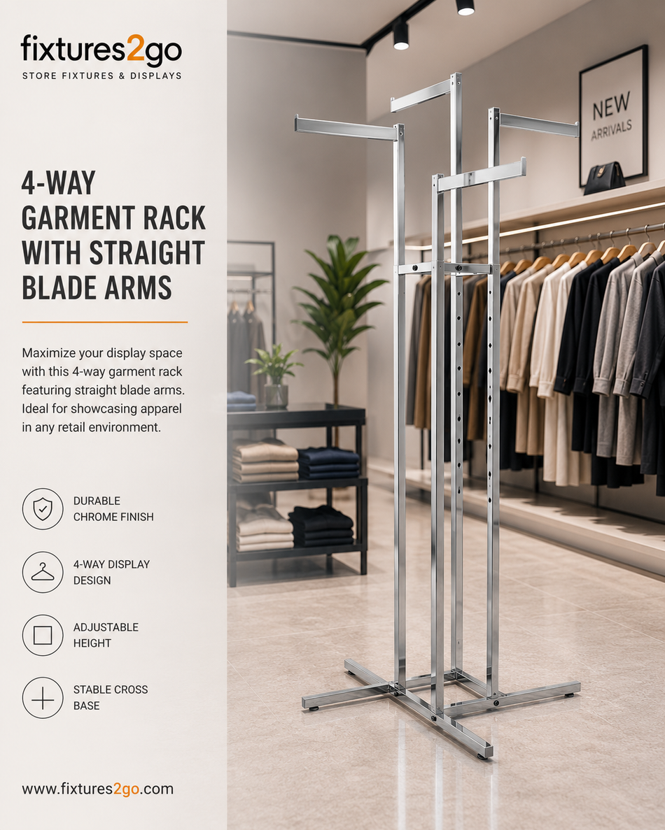 A-9. 4-WAY GARMENT RACK WITH STRAIGHT BLADE ARMS