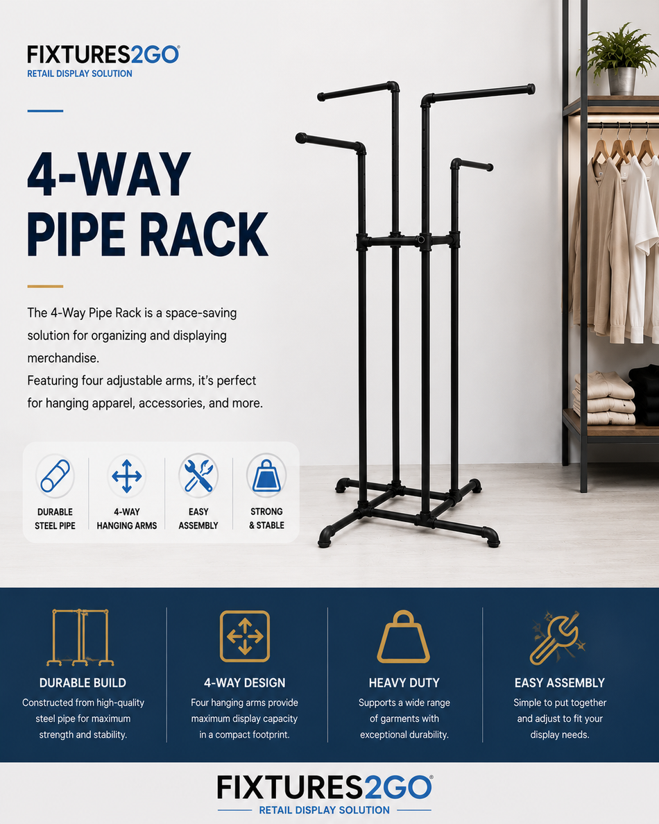 G1-16 Adjustable 4-Way Pipe Clothing Rack – Matte Black