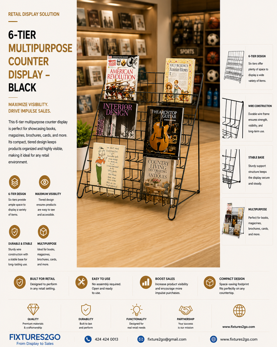 B2-11. 6-TIER MULTIPURPOSE COUNTER DISPLAY - BLACK