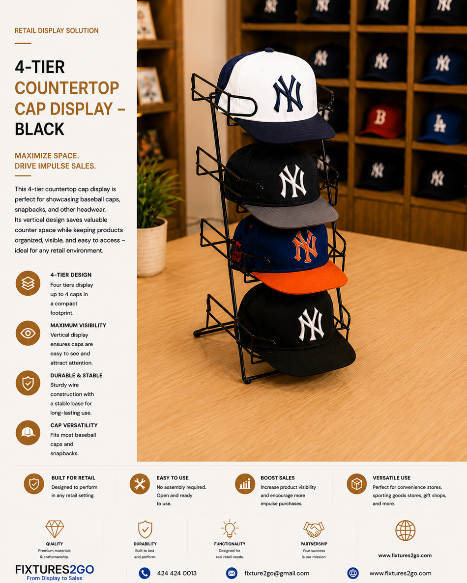 B2-13. 4-TIER COUNTERTOP CAP DISPLAY - BLACK