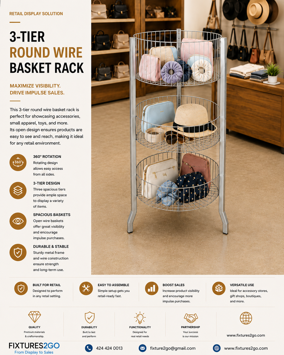B2-20. 3-TIER ROUND WIRE BASKET RACK