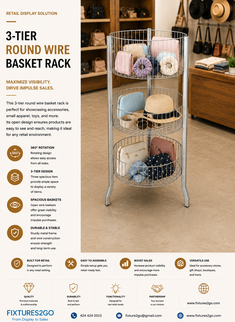 B2-20. 3-TIER ROUND WIRE BASKET RACK