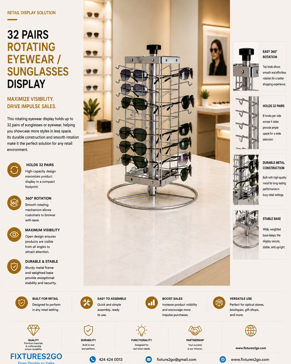 B3-3. 32 PAIRS ROTATING EYEWEAR / SUNGLASSES DISPLAY