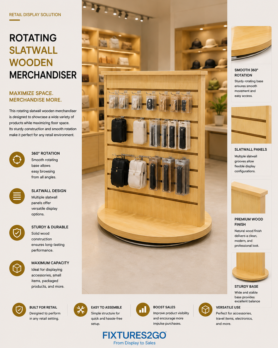 B4-8. ROTATING SLATWALL WOODEN MERCHANDISER