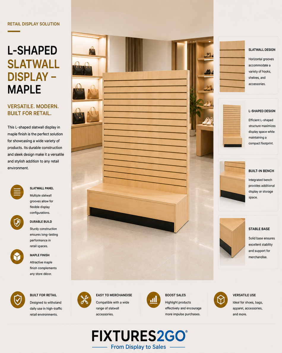 B4-27.  L-SHAPED SLATWALL DISPLAY - MAPLE