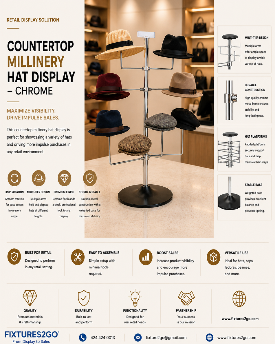 B1-15 Countertop Millinery Hat Display Rack – Chrome