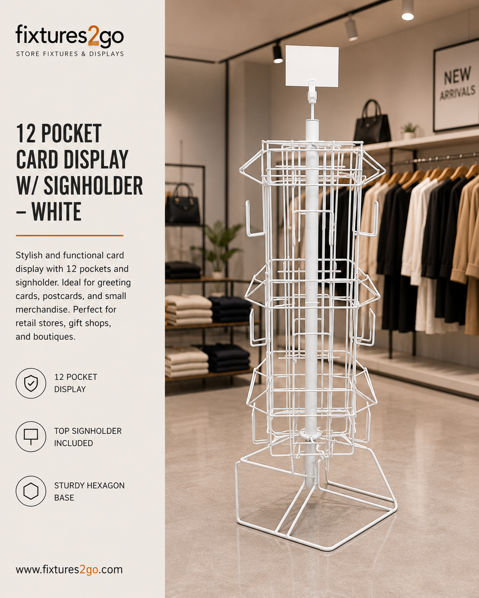 B1-19. 12 POCKET CARD DISPLAY W/ SIGNHOLDER - WHITE