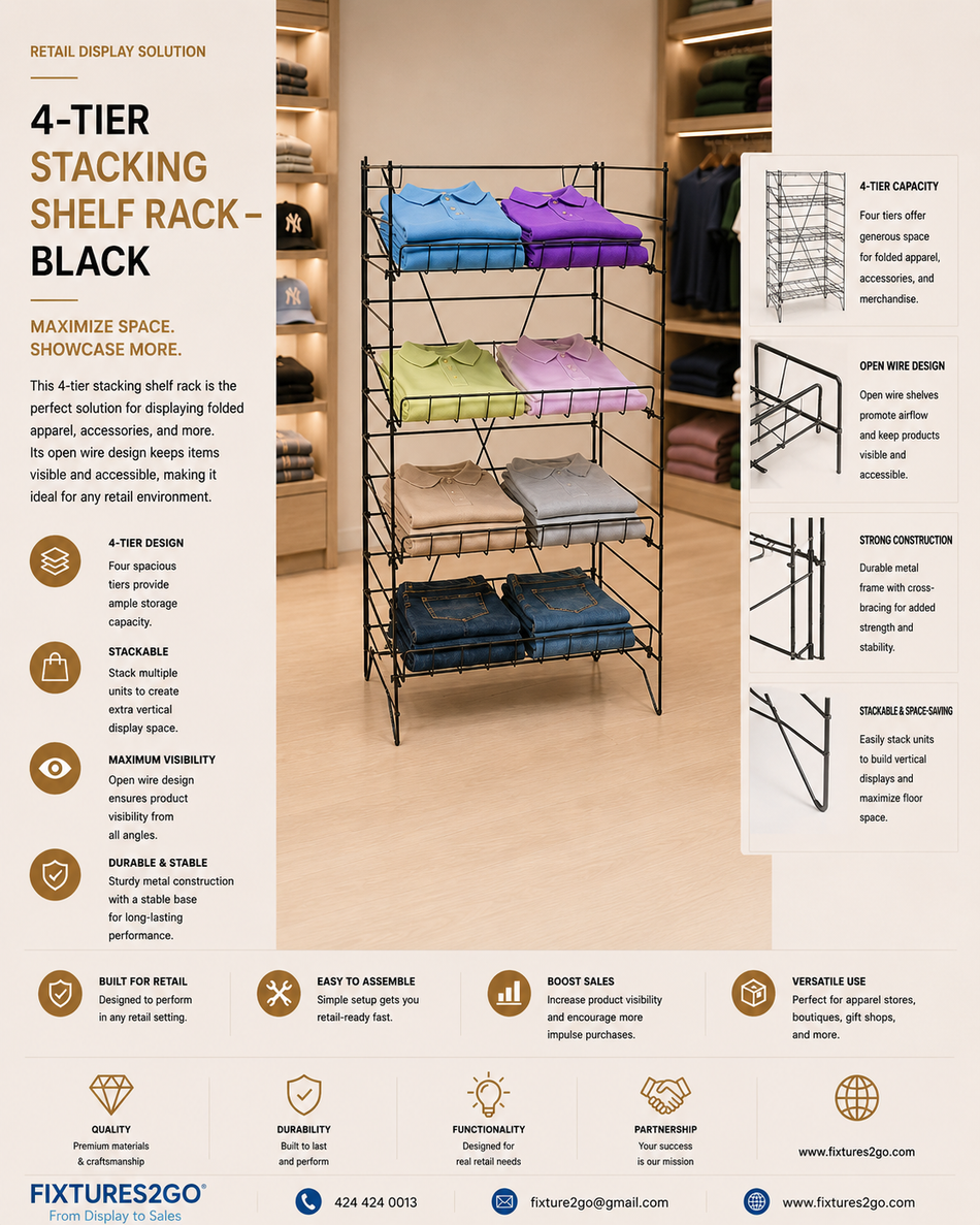 B1-21 4-Tier Adjustable Wire Shelf Display Rack – Black