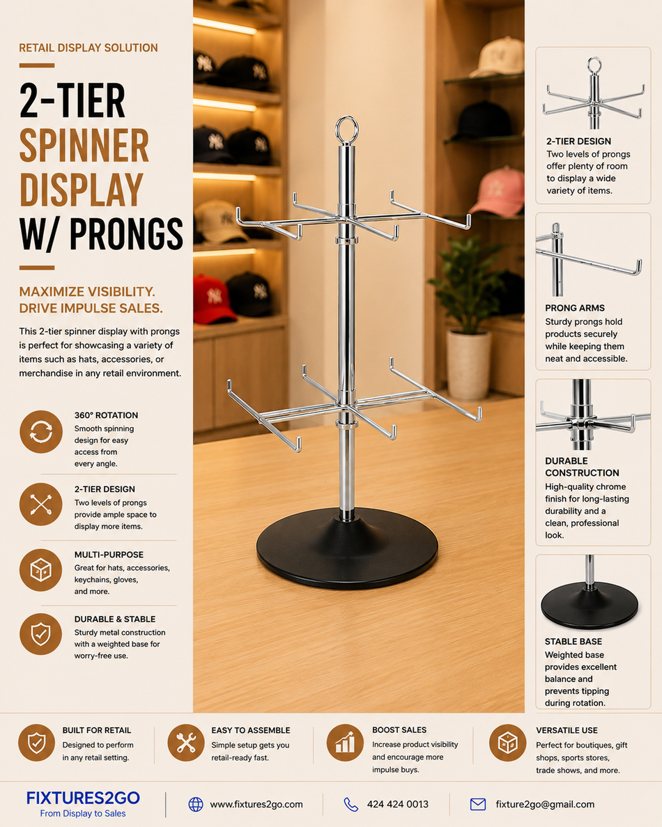 B1-9. 2-Tier Rotating Countertop Display with 6" Prongs – Chrome