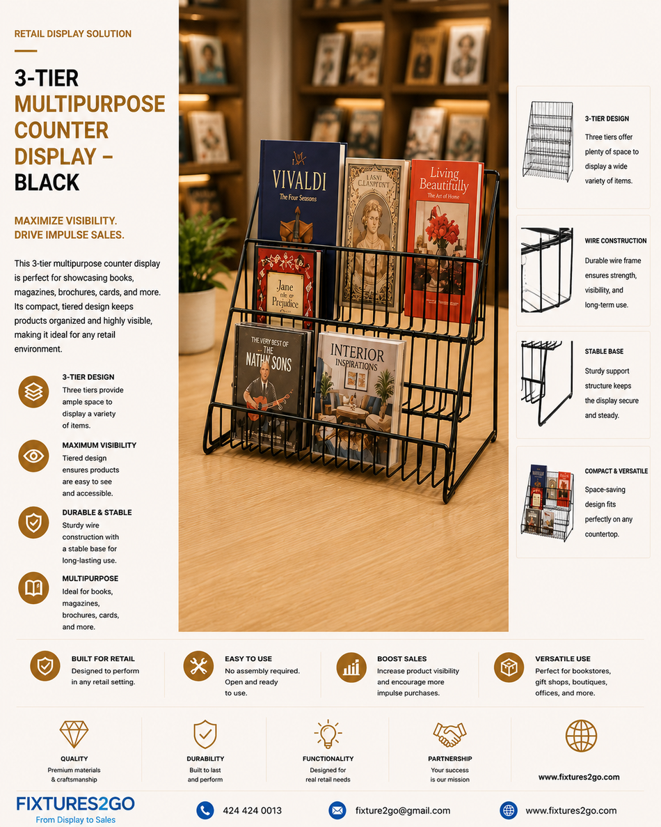 B2-12. 3-Tier Multipurpose Counter Display – Black