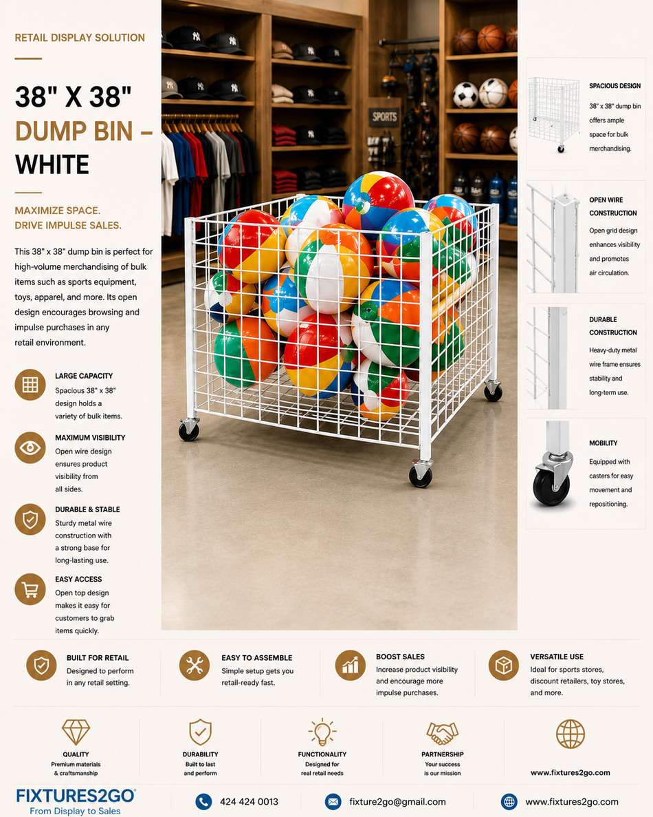 B2-6. 38" x 38" Retail Dump Bin with Casters – White