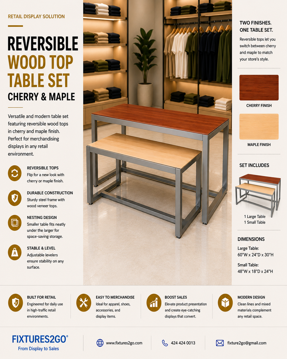 B5-34. REVERSIBLE WOOD TOP TABLE SET - CHERRY & MAPLE