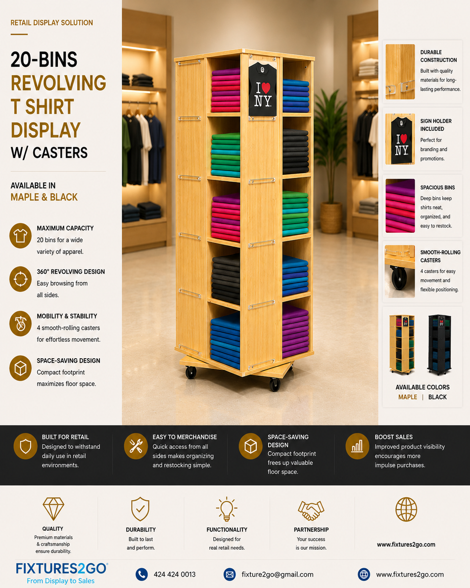 B5-3. 20-Bin Revolving T-Shirt Display with Casters