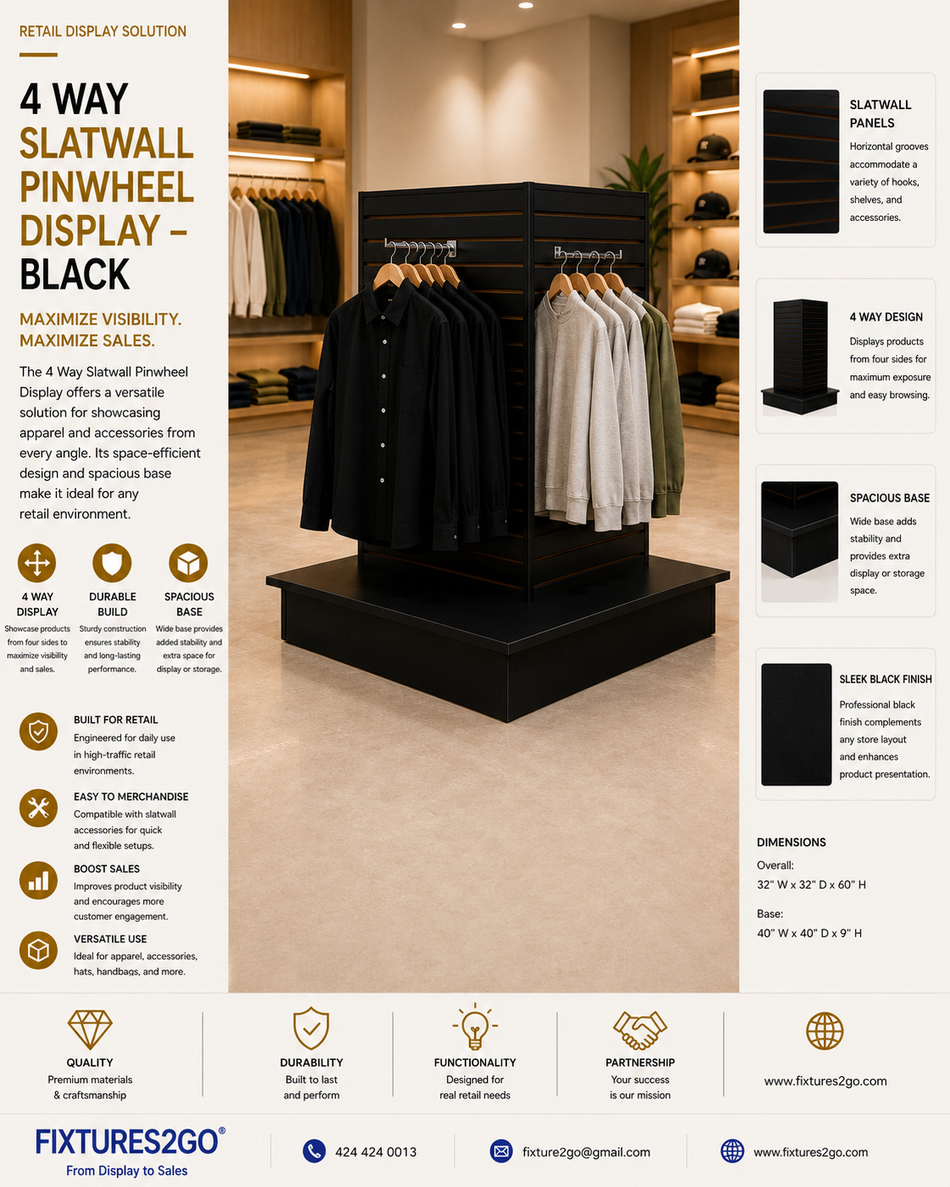 B6-11. 4 WAY SLATWALL PINWHEEL DISPLAY - BLACK