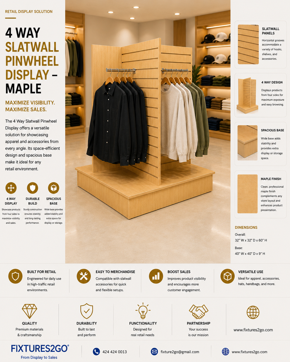 B6-15. 4 WAY SLATWALL PINWHEEL DISPLAY - MAPLE