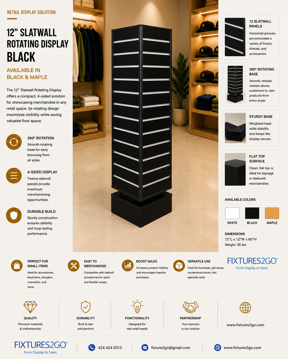 B6-21. 12" SLATWALL ROTATING DISPLAY - BLACK
