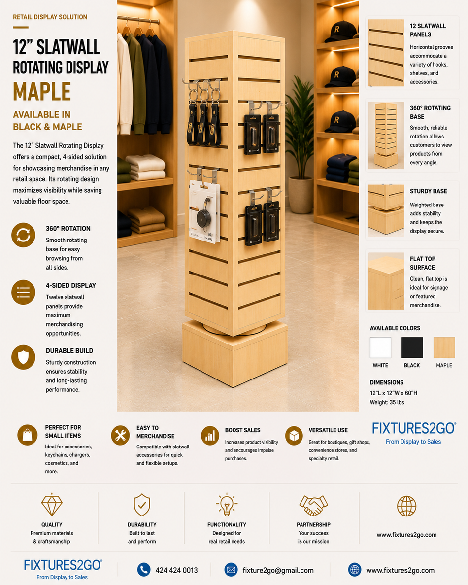 B6-24. 12" SLATWALL ROTATING DISPLAY - MAPLE