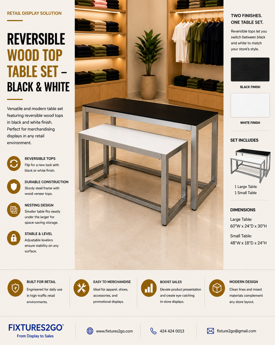 B6-3. REVERSIBLE WOOD TOP TABLE SET - BLACK & WHITE