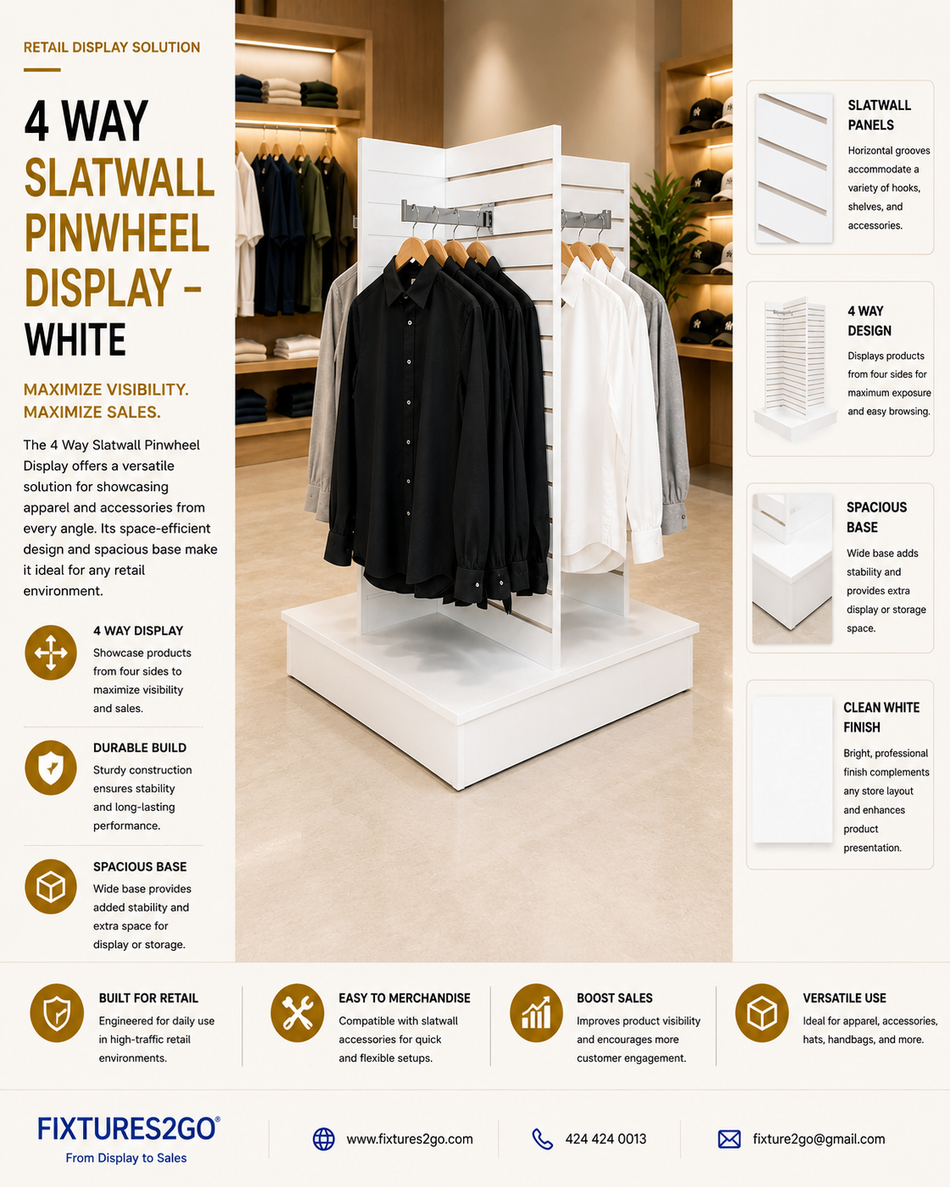 B6-7. 4 WAY SLATWALL PINWHEEL DISPLAY - WHITE