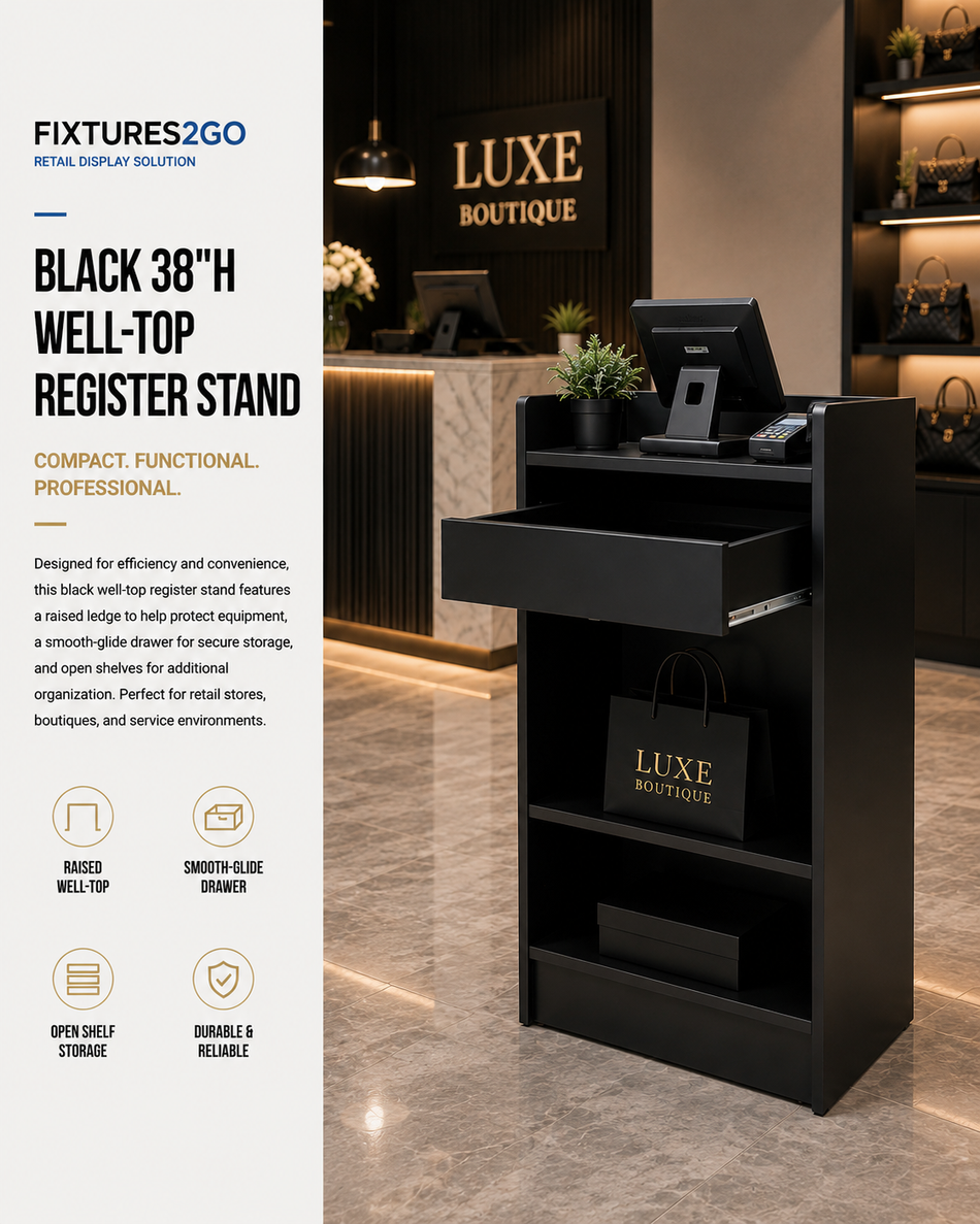 F2-15. BLACK 38"H WELL-TOP REGISTER STAND