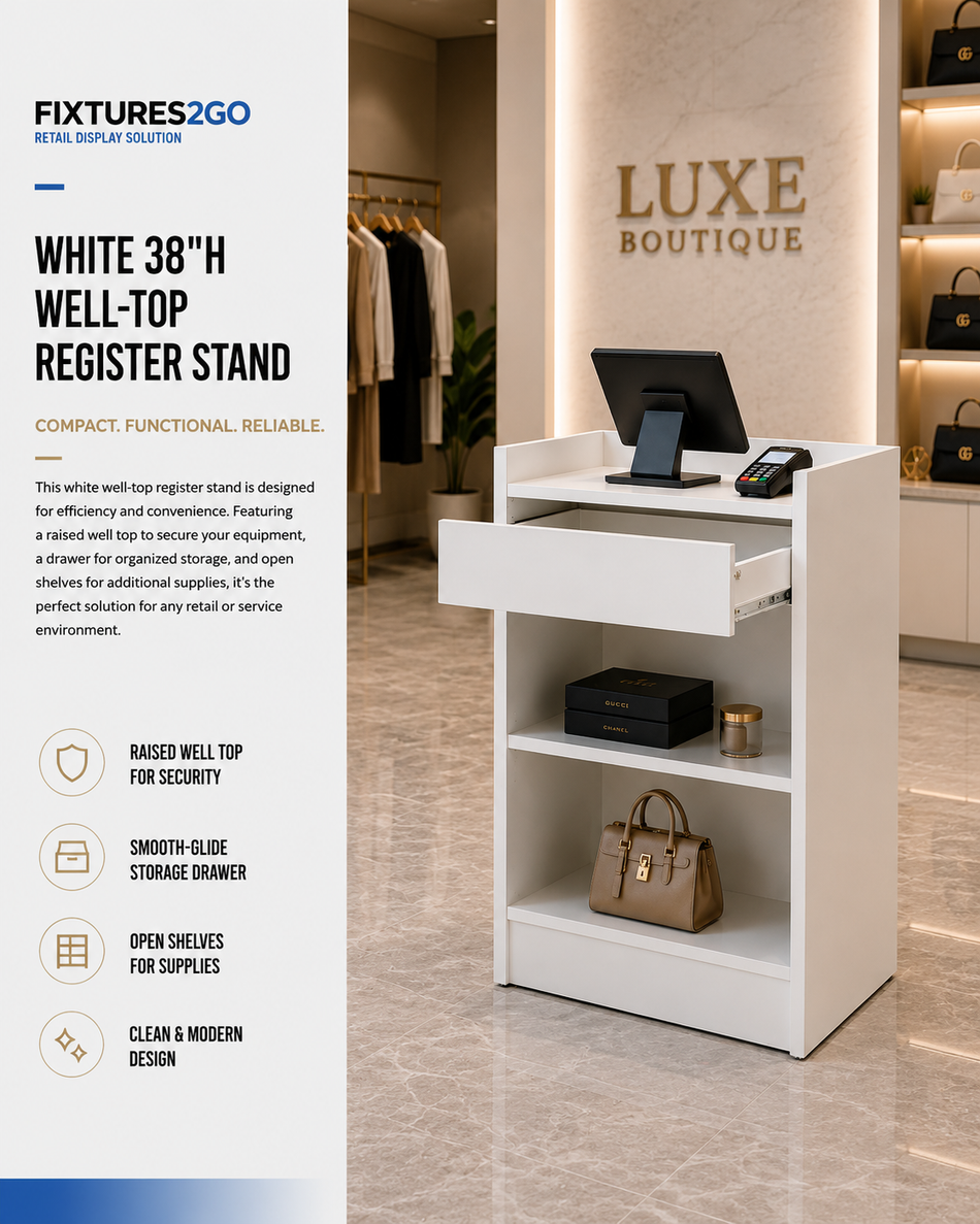 F2-35. WHITE 38"H WELL-TOP REGISTER STAND