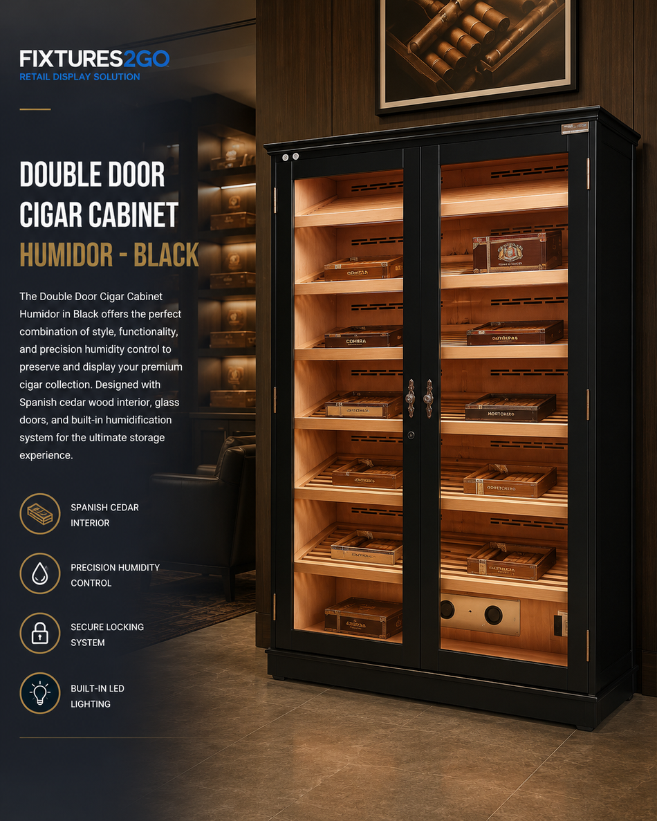 F3-23. Double Door Cigar Cabinet Humidor - Black