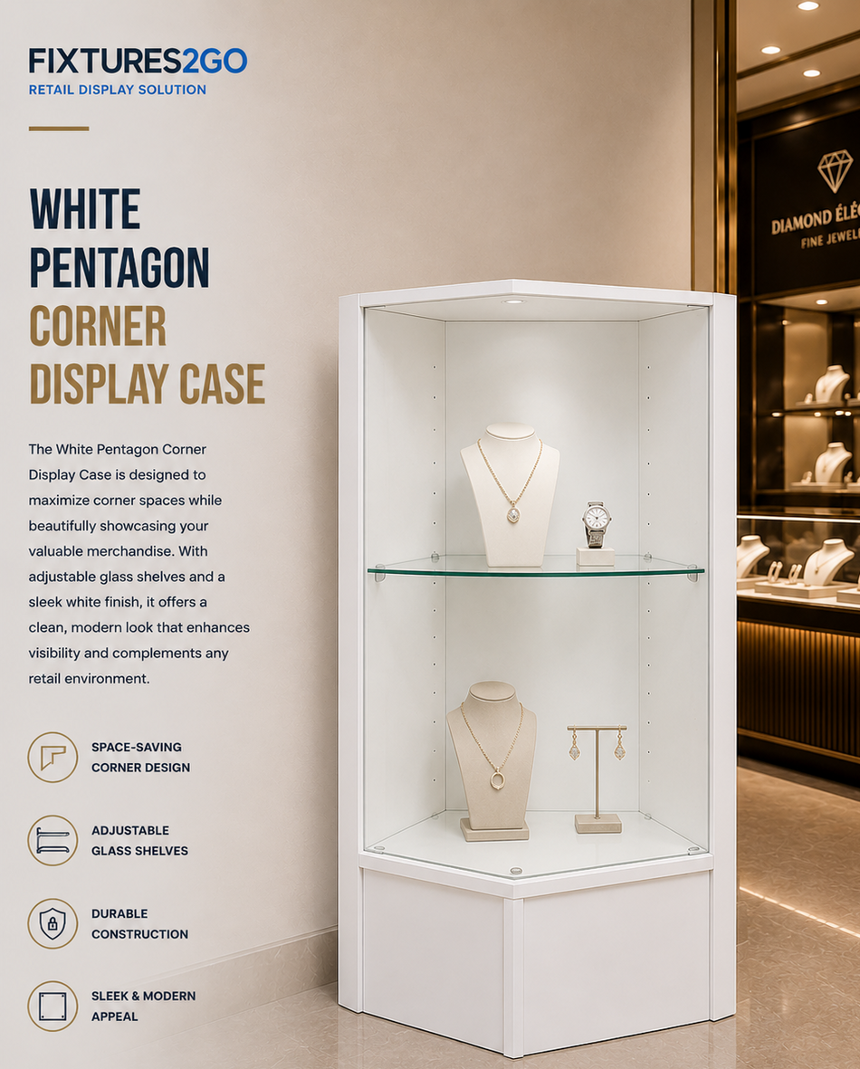 F3-3. WHITE PENTAGON CORNER DISPLAY CASE