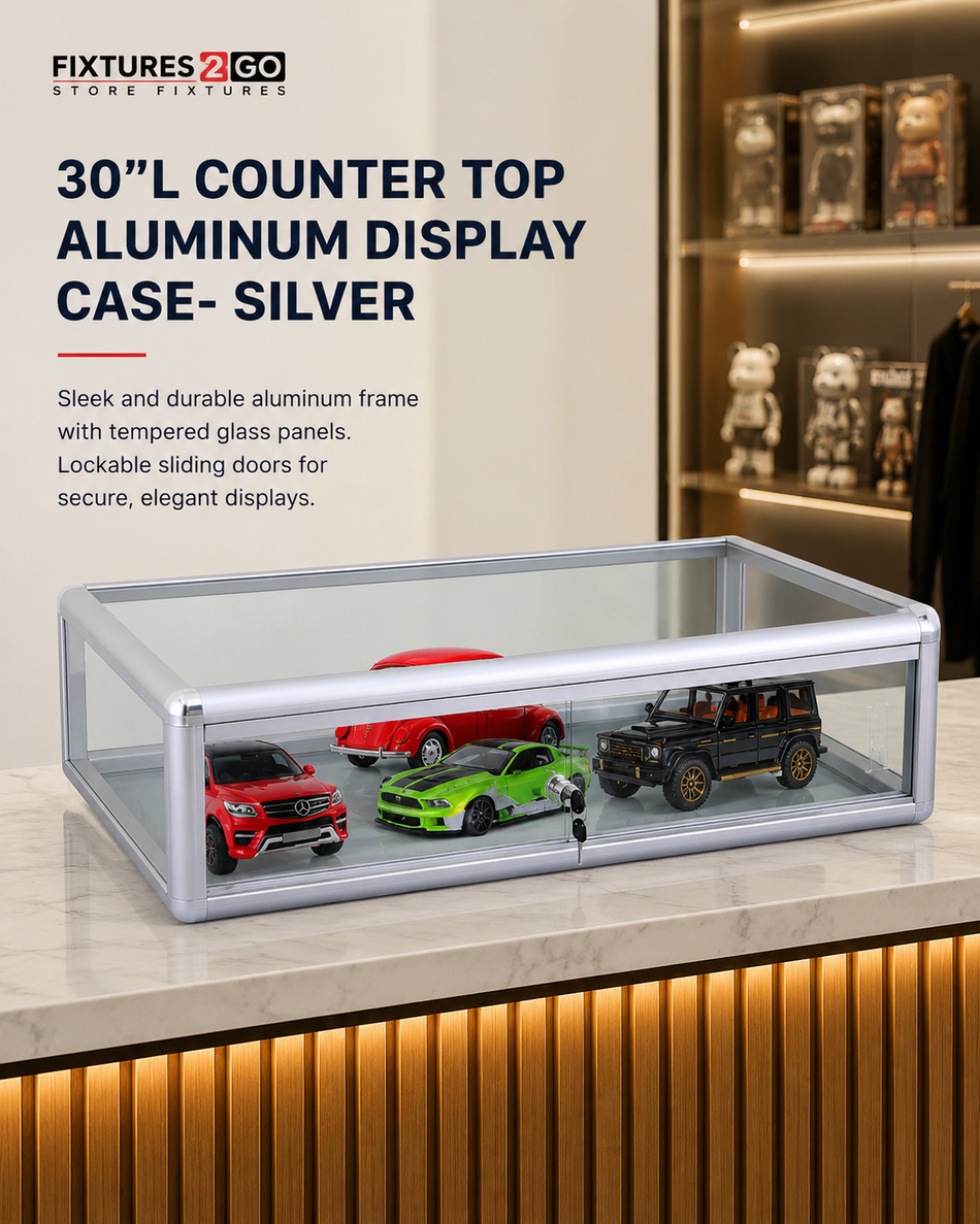 F4-10. 30"L COUNTER TOP ALUMINUM DISPLAY CASE- SILVER