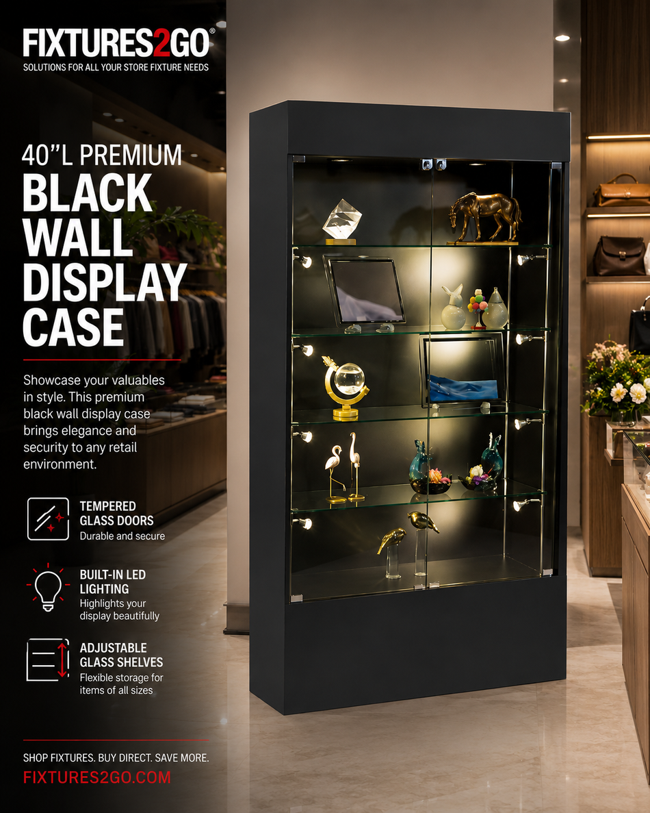 F4-20. 40"L PREMIUM BLACK WALL DISPLAY CASE