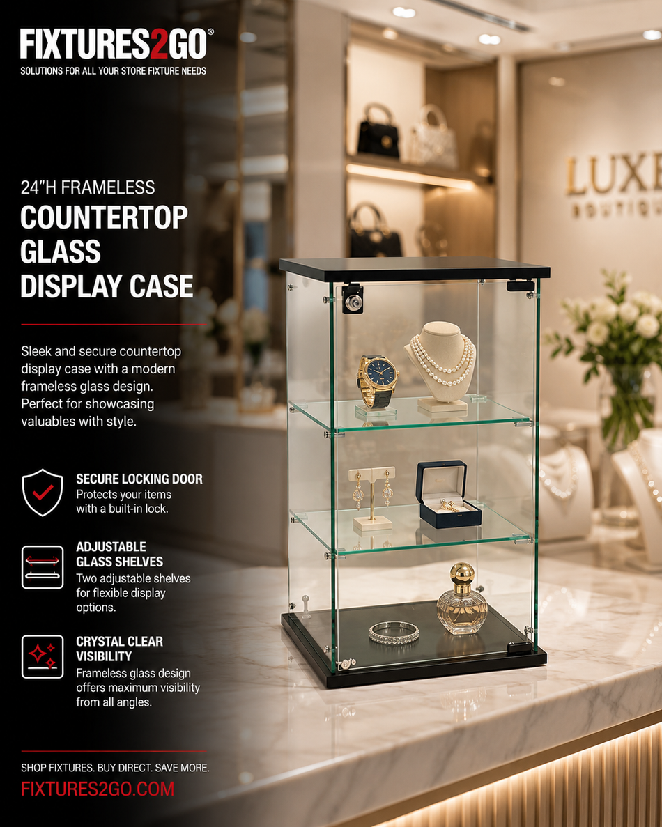 F4-22. 24"H FRAMELESS COUNTERTOP GLASS DISPLAY CASE