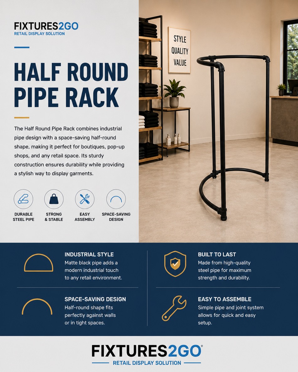 G1-25 Half-Round Pipeline Garment Rack – Matte Black