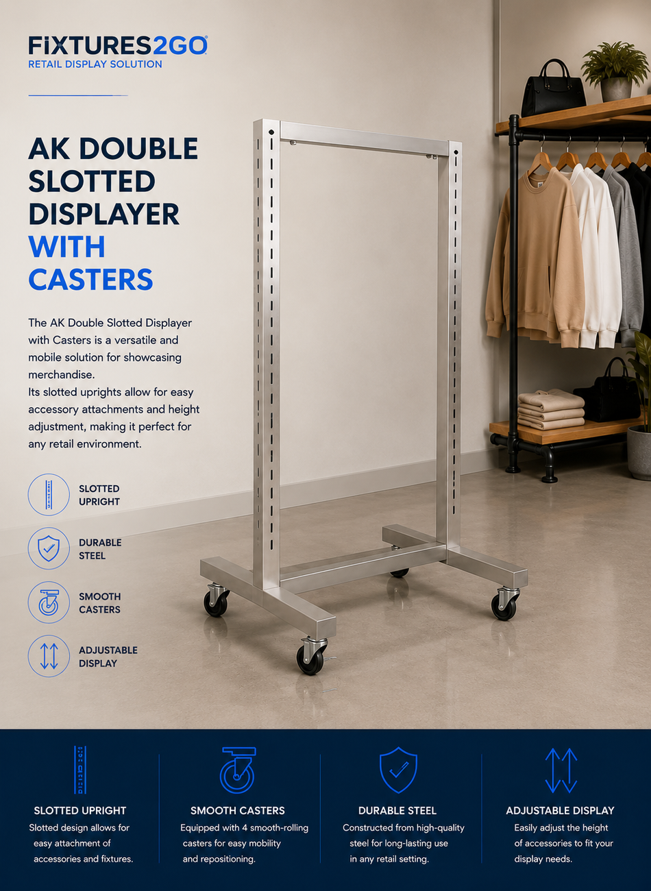 G3-31 AK Double Slotted Display Rack with Casters – Satin Nickel