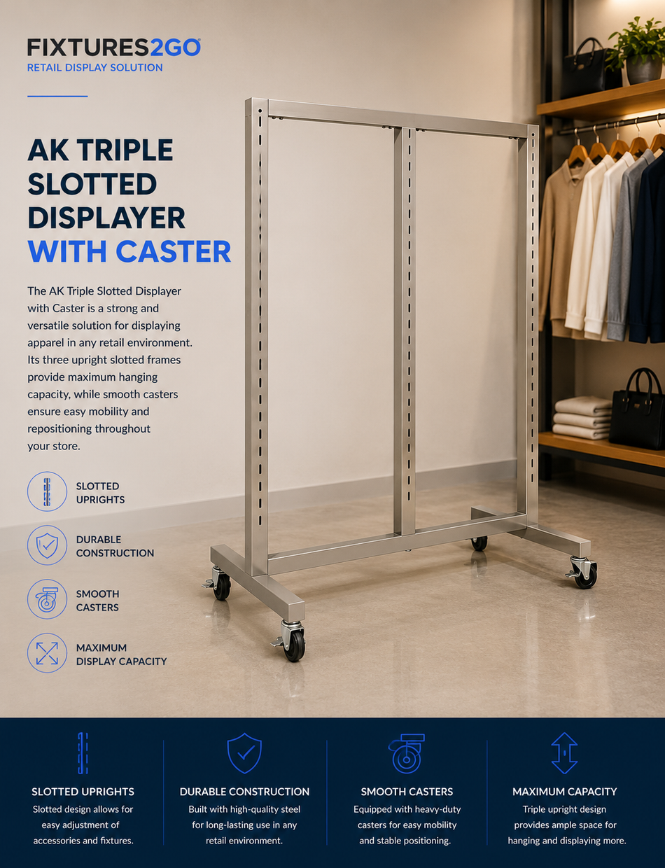 G3-32 AK Triple Slotted Display Rack with Casters – Satin Nickel