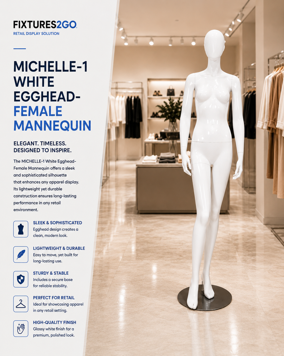 H1-11. MICHELLE-1WHITE EGGHEAD- FEMALE MANNEQUIN