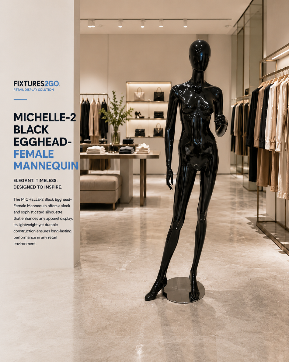 H1-14. MICHELLE-2BLACK EGGHEAD- FEMALE MANNEQUIN