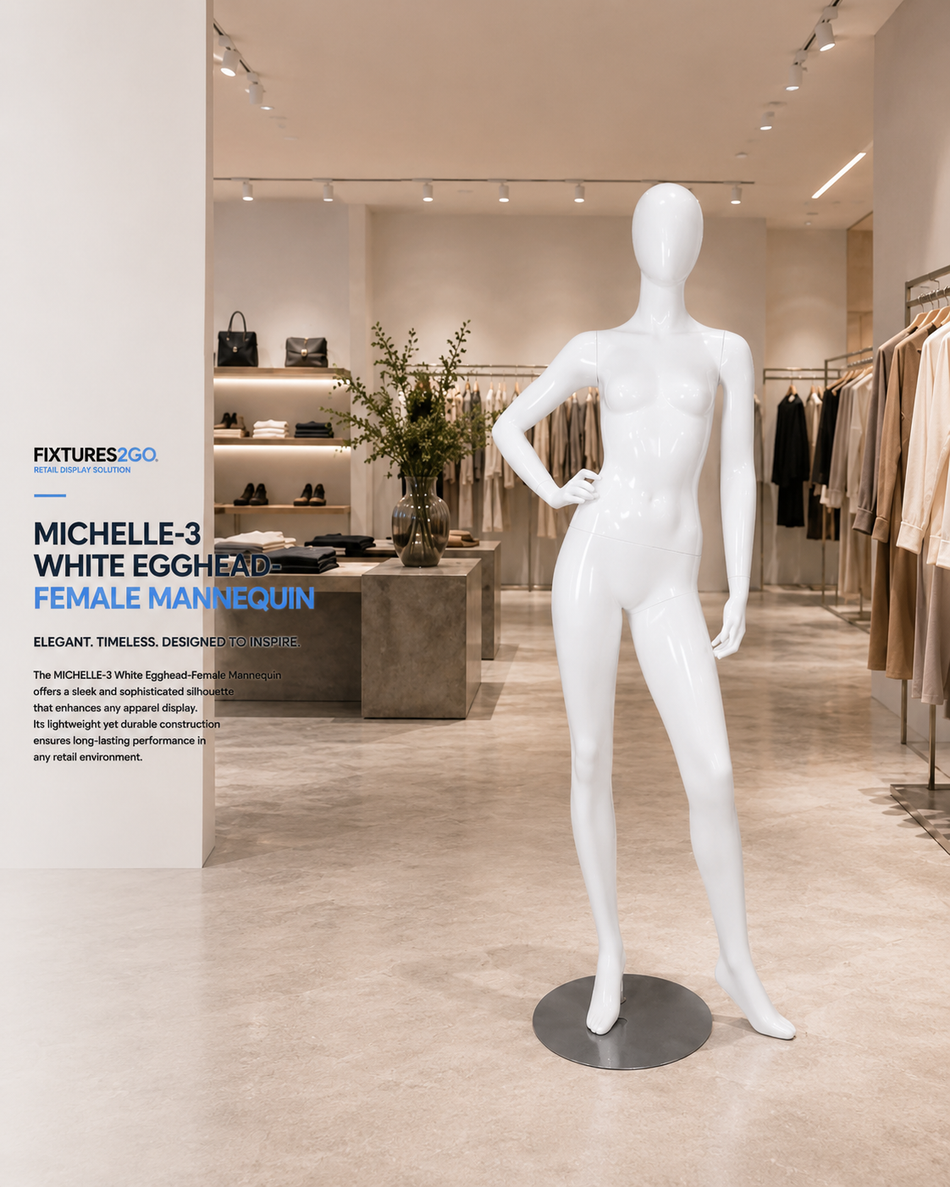 H1-15. MICHELLE-3WHITE EGGHEAD- FEMALE MANNEQUIN