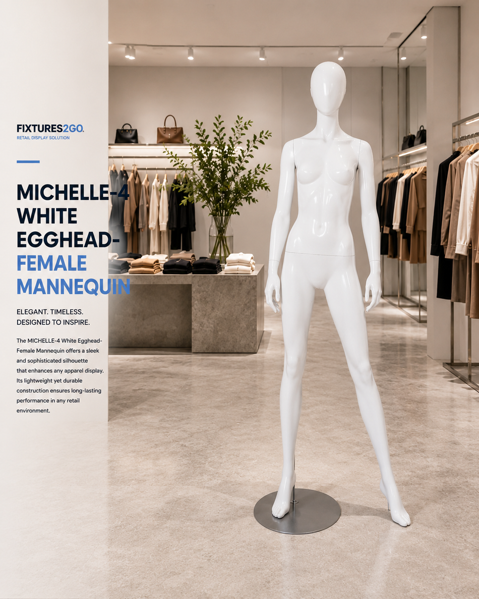 H1-17. MICHELLE-4 / WHITE EGGHEAD- FEMALE MANNEQUIN