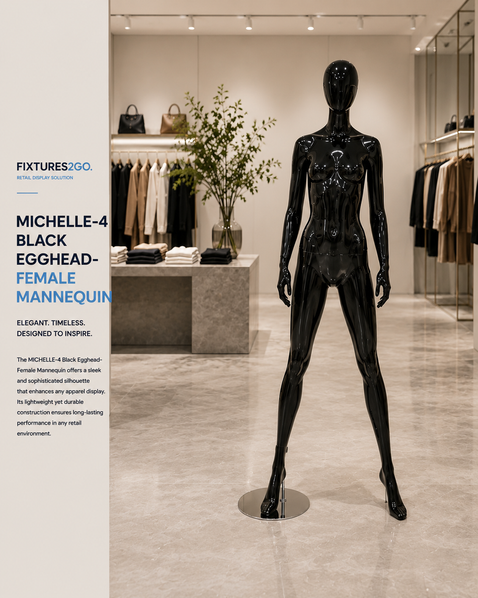 H1-18. MICHELLE-4 / BLACK EGGHEAD- FEMALE MANNEQUIN